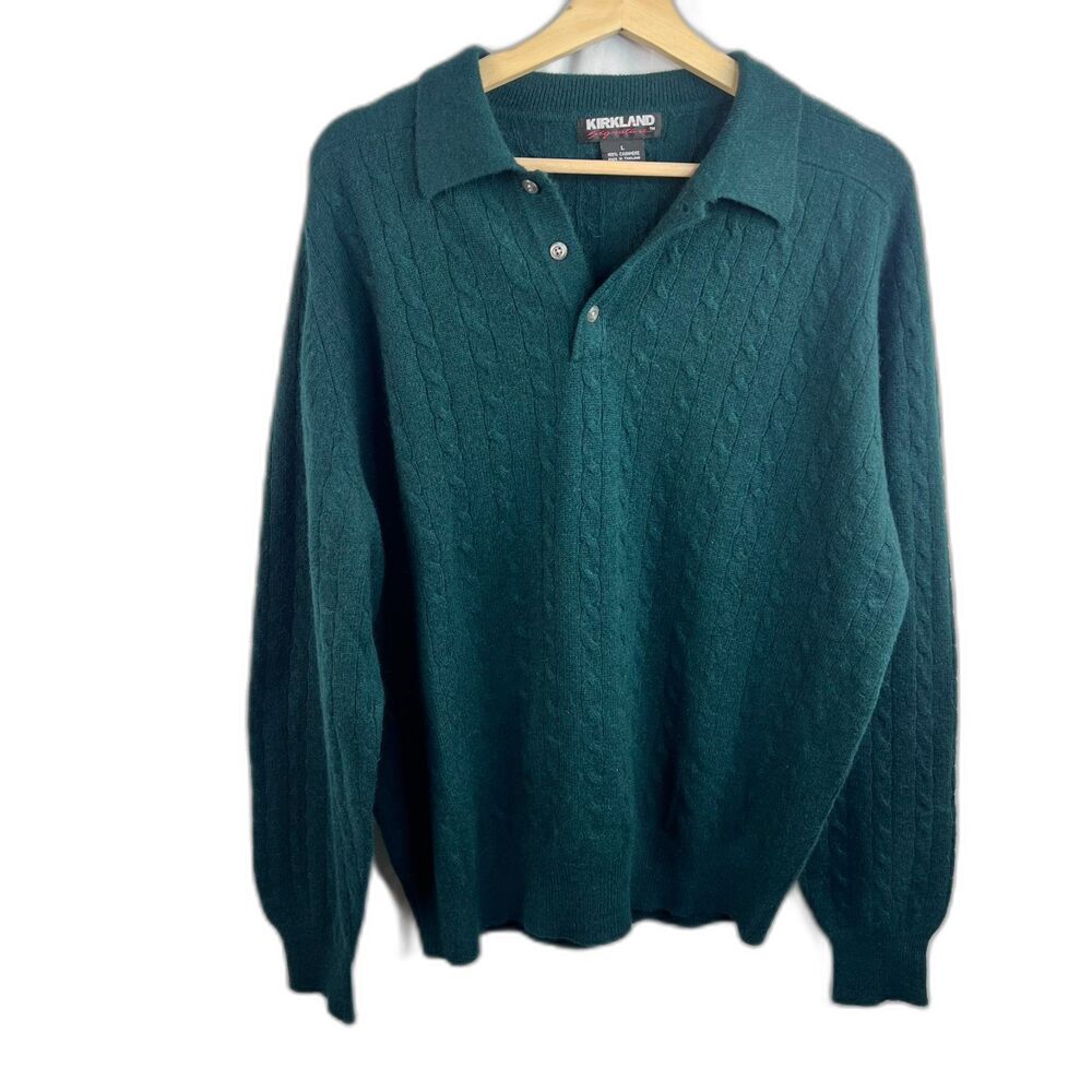 Kirkland Signature 100% Cashmere Cable Knit Green Sweater Men’s Size L